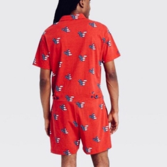 Disney Mickey Mouse Americana Pajama Romper Red  Button Front Hip Pockets Medium - Picture 2 of 10